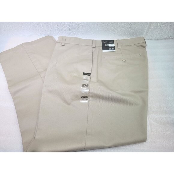 New Mens Van Heusen No Iron Khaki Tan Pants Flex Waistband Classic Flat 38x30 - Picture 1 of 6